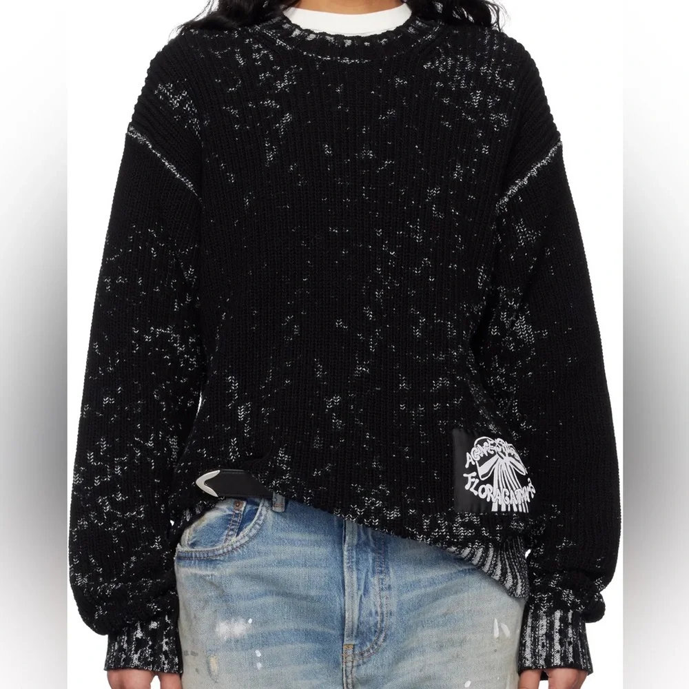 Acne Studios FLORAGATAN 13 Black Acid Wash Sweater Size L Designer Luxury Grunge - Picture 10 of 11